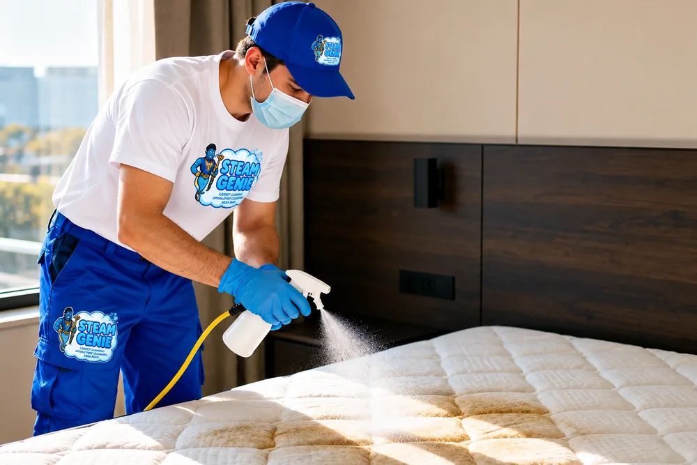 Steam Genie technician treating a mattress